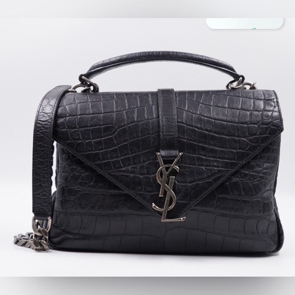 ❌ SOLD ❌ SAINT LAURENT Calfskin Crocodile Embossed College Satchel - Picture 1 of 15